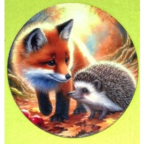   Nyomtatott kerek kopogtató közép Rókakölyök sündisznóval 	1db	15cm vastagság 2,5mm	