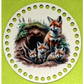   15cm Horgolható nyomtatott fa alap  Róka család 7mm lyukkal 	1db	15cm vastagság 2,5mm	