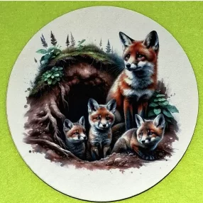   	Nyomtatott kerek kopogtató közép Rókak család 	1db	15cm vastagság 2,5mm	