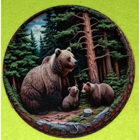   Nyomtatott kerek kopogtató közép Medve család	1db	15cm vastagság 2,5mm	
