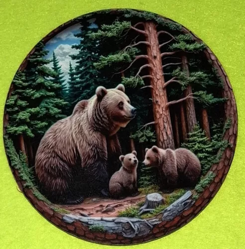 Nyomtatott kerek kopogtató közép Medve család	1db	15cm vastagság 2,5mm	