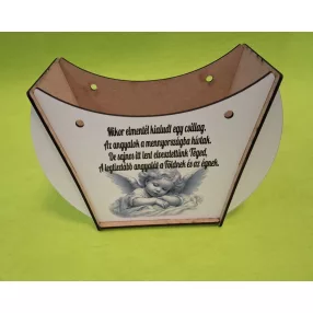   Lapraszerelt ridikül, Fehér  alap Angyal Mikor elmentél kialudt egy csillag….	1szett	széleség 19 cm  magasság 14cm mélység 7,5cm anyag  vastagság 2,5mm			