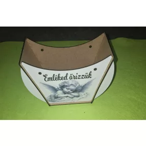   Lapraszerelt ridikül, Fehér  alap Angyal Emléked őrizzük felirattal	1szett	széleség 19 cm  magasság 14cm mélység 7,5cm anyag  vastagság 2,5mm			