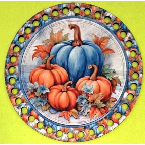   15cm Horgolható nyomtatott fa alap  Kék és narancssárga tök  	7mm lyukkal 1db	15cm vastagság 2,5mm	