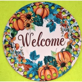   15cm Horgolható nyomtatott fa alap Tök koszorú Welcome felirattal 7mm lyukkal	1db	15cm vastagság 2,5mm	