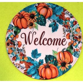     Nyomtatott kerek kopogtató közép Tök koszorú Welcome felirattal 	1db	15cm vastagság 2,5mm	