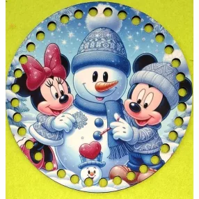   15cm Horgolható nyomtatott fa alap Mickey és Minnie Hóemberel 7mm lyukkal	1db	15cm vastagság 2,5mm	