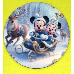   Nyomtatott kerek kopogtató közép alap Szánkózó Mickey és Minnie	1db	15cm vastagság 2,5mm	