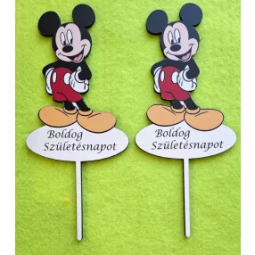   Nyomtatott fa alapú HDF(nem tömörfa) Beszúrós  Mickey piros Boldog születésnapot felirattal	2db/cs	7,5x17cm magas vastagság 2,5mm	