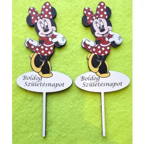  Nyomtatott fa alapú HDF(nem tömörfa) Beszúrós  Minnie piros Boldog születésnapot felirattal	2db/cs	7,5x17cm magas vastagság 2,5mm	