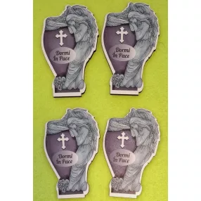   Nyomtatott Fa   Nyomtatott fa Angyal Dormi În Pace felirattal	4db/csomag	5x7,5cm vastagság   3mm	