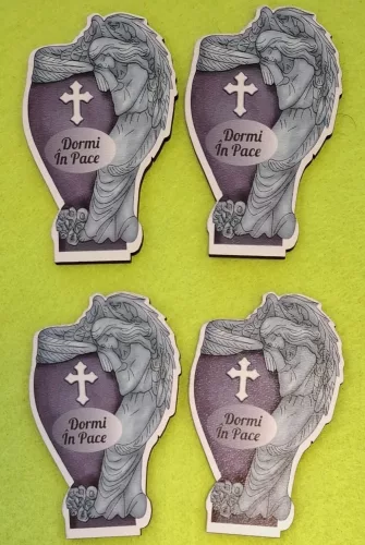 Nyomtatott Fa   Nyomtatott fa Angyal Dormi În Pace felirattal	4db/csomag	5x7,5cm vastagság   3mm	