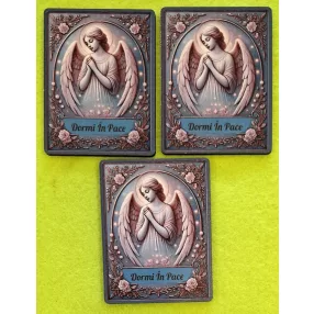   Nyomtatott Fa   Nyomtatott fa Angyalkás tábla Dormi  În Pace felirattal	3db/csomag	5x7cm vastagság   3mm	