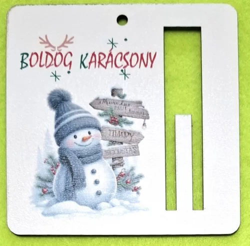 Nyomtatott fa Hóember    pénz átadó lap  Boldog Karácsonyt felirattal 	1db	9cm vastagság 3mm	