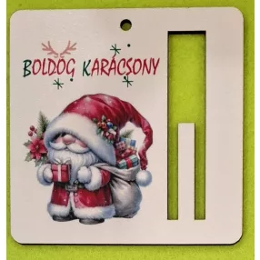   Nyomtatott fa Aranyos télapó  pénz átadó lap  Boldog Karácsonyt felirattal 	1db	9cm vastagság 3mm	