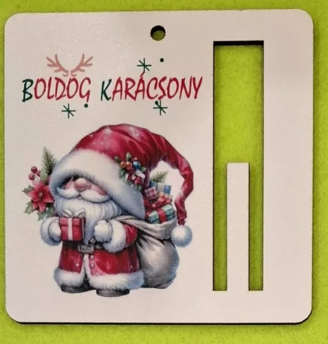 Nyomtatott fa Aranyos télapó  pénz átadó lap  Boldog Karácsonyt felirattal 	1db	9cm vastagság 3mm	