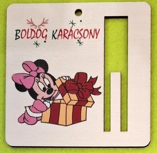  Nyomtatott fa  Minnie    pénz átadó lap   Boldog Karácsonyt felirattal 	1db	9cm vastagság 3mm	