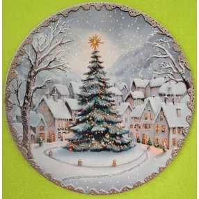   Nyomtatott kerek kopogtató közép Karácsonyfa a főtéren 	1db	15cm vastagság 2,5mm	