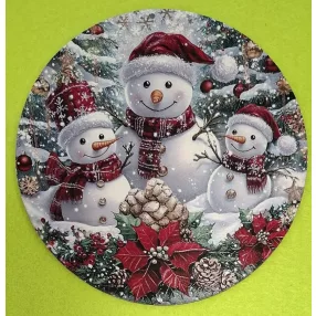   Nyomtatott kerek kopogtató közép Hóember trió 	1db	15cm vastagság 2,5mm	