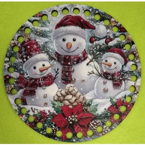   15cm Horgolható nyomtatott fa alap Hóember trió 7mm lyukkal	1db	15cm vastagság 2,5mm	