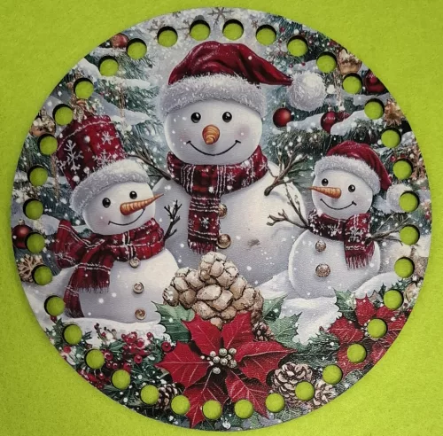 15cm Horgolható nyomtatott fa alap Hóember trió 7mm lyukkal	1db	15cm vastagság 2,5mm	