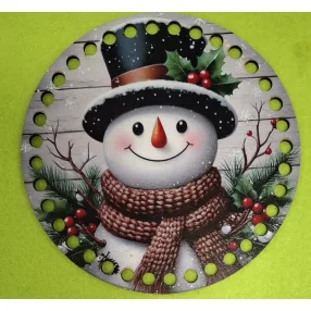   15cm Horgolható nyomtatott fa alap Hóember deszkás háttér 7mm lyukkal	1db	15cm vastagság 2,5mm	