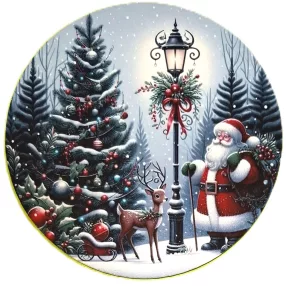   Nyomtatott kerek kopogtató közép Télapó kandeláber alatt 	1db	15cm vastagság 2,5mm	