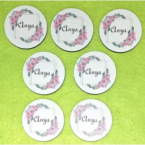   	5cm kör Nyomtatott fa Négyzet keretben virágos Anya  felirattal	7db/csomag	5cm vastagság 3mm	