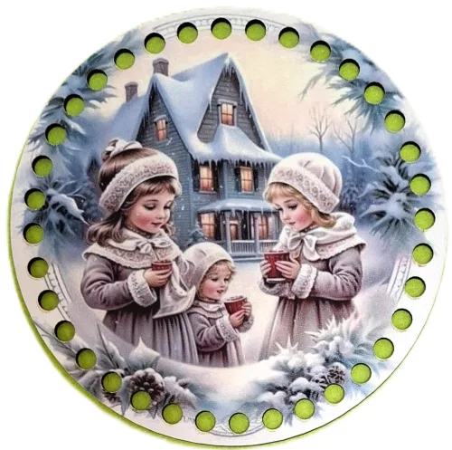 15cm Horgolható nyomtatott fa alap Három kisány 7mm lyukkal	1db	15cm vastagság 2,5mm	