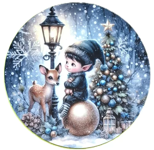 Nyomtatott kerek kopogtató közép Manó őzikével 	1db	15cm vastagság 2,5mm	