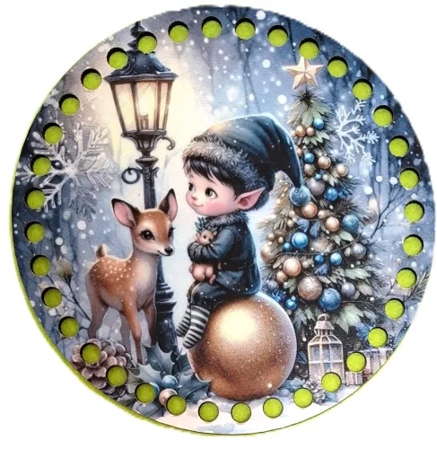 15cm Horgolható nyomtatott fa alap Manó őzikével 7mm lyukkal	1db	15cm vastagság 2,5mm	