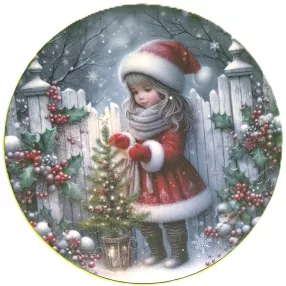   Nyomtatott kerek kopogtató közép Kislány fenyőfával 	1db	15cm vastagság 2,5mm	