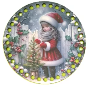   15cm Horgolható nyomtatott fa alap Kislány fenyőfával 7mm lyukkal	1db	15cm vastagság 2,5mm	