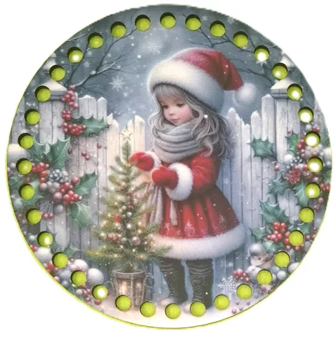 15cm Horgolható nyomtatott fa alap Kislány fenyőfával 7mm lyukkal	1db	15cm vastagság 2,5mm	