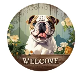   15cm Horgolható nyomtatott fa alap Angol buldog Welcome felirattal 7mm lyukkal	1db	15cm vastagság 2,5mm	