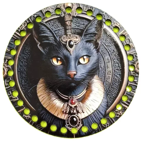 15cm Horgolható nyomtatott fa alap Egyiptomi Fáraó macska	7mm lyukkal 1db	15cm vastagság 2,5mm	