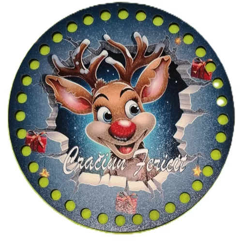 Horgolható Nyomtatott ,fa alapú HDF(nem tömörfa)    7mm lyukkal  Kopogtató közép  Rudolf Craciun Fericit˘    felirattal	1db	15cm vastagság 3mm	