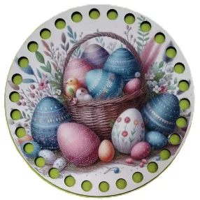   12cm Horgolható nyomtatott fa alap 7 mm lyukkal   Tojás kosár  	1db	12cm vastagság 2,5mm	
