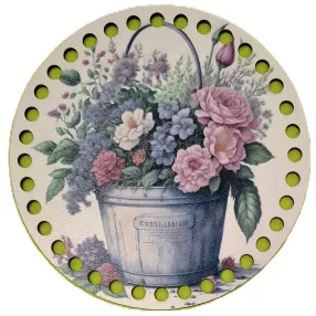   15cm Horgolható nyomtatott fa alap 7 mm lyukkal   Fém vödörbe virág csokor  felirattal 	1db/csomag	15cm vastagság 3mm	