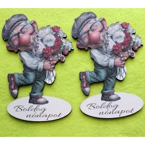   Tata virágcsokorral közepes Boldog nőnapot felirattal 	1db	8x12 cm vastagság 3mm	