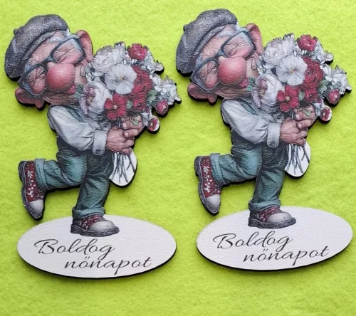 Tata virágcsokorral közepes Boldog nőnapot felirattal 	1db	8x12 cm vastagság 3mm	