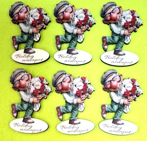 Tata virágcsokorral kicsi Boldog nőnapot felirattal 	6db/csomag	4x6cm vastagság 3mm	