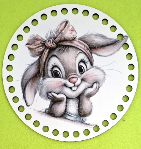 15cm Horgolható nyomtatott fa alap 7mm lyukkal Aranyos nyuszi lány 	1db/csomag	15cm vastagság 3mm				