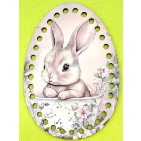   Tojás  Horgolható nyomtatott fa alap 6mm lyukkal Nyuszi teás csészében 	1db/csomag	11x15cm vastagság 3mm				