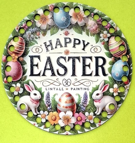 15cm Horgolható nyomtatott fa alap 7mm lyukka Tojás koszorú  Happy easter felirattal 	1db	15cm vastagság 2,5mm				