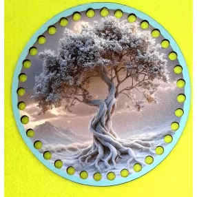   NYOM1653	15cm Horgolható nyomtatott fa alap 7mm lyukka Életfa fehér	1db	15cm vastagság 2,5mm	