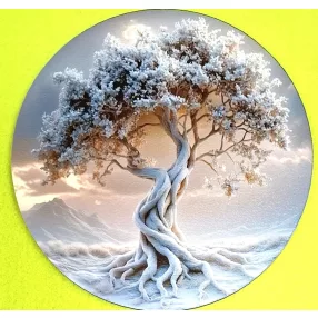   Nyomtatott kerek kopogtató közép Életfa fehér	1db	15cm vastagság 2,5mm				