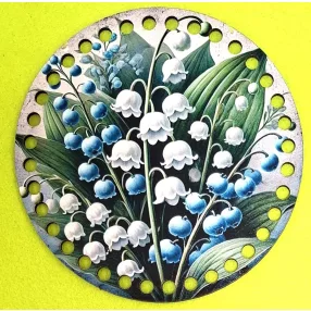   15cm Horgolható nyomtatott fa alap 7mm lyukka Gyöngyvirágos 	1db	15cm vastagság 2,5mm	