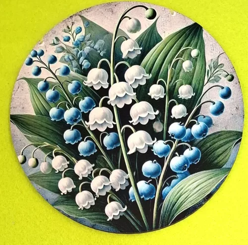 Nyomtatott kerek kopogtató közép Gyöngyvirágos 	1db	15cm vastagság 2,5mm	