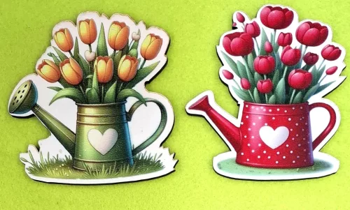 Nyomtatott ,fa alapú HDF(nem tömörfa)    Közepes Tulipános locsoló kanna mix	2db/csomag	8,5x8,5cm vastagság 2,5mm	